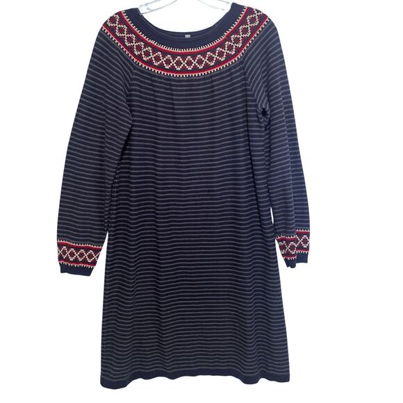 Hanna Andersson Fair Isle Sweater Dress Girls Large Navy Striped Cotton Nordic - Picture 1 of 8